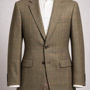 100% Wool IZOD Mens 44S Brown Houndstooth Blazer Woolmark Sport Coat suit